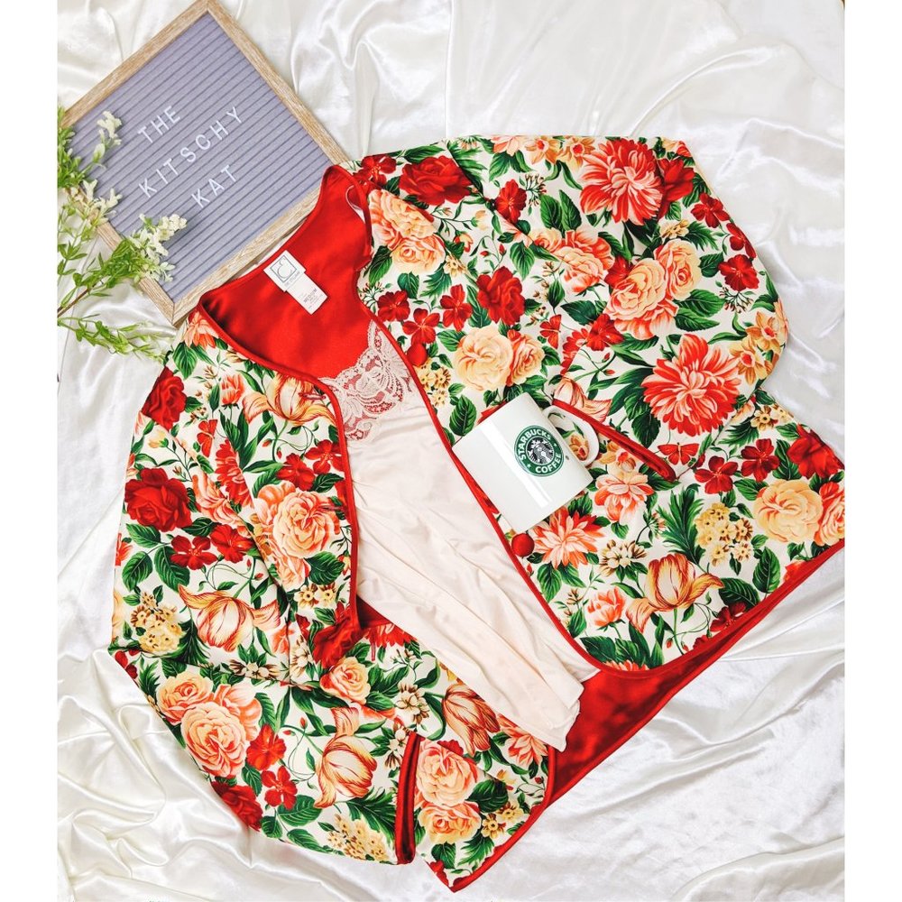 Vintage Eve Stillman Red Floral Lounge Jacket